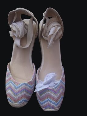 Woven Chevron Ankle-Tie Espadrills in Pastel Multi - Women's Shoes